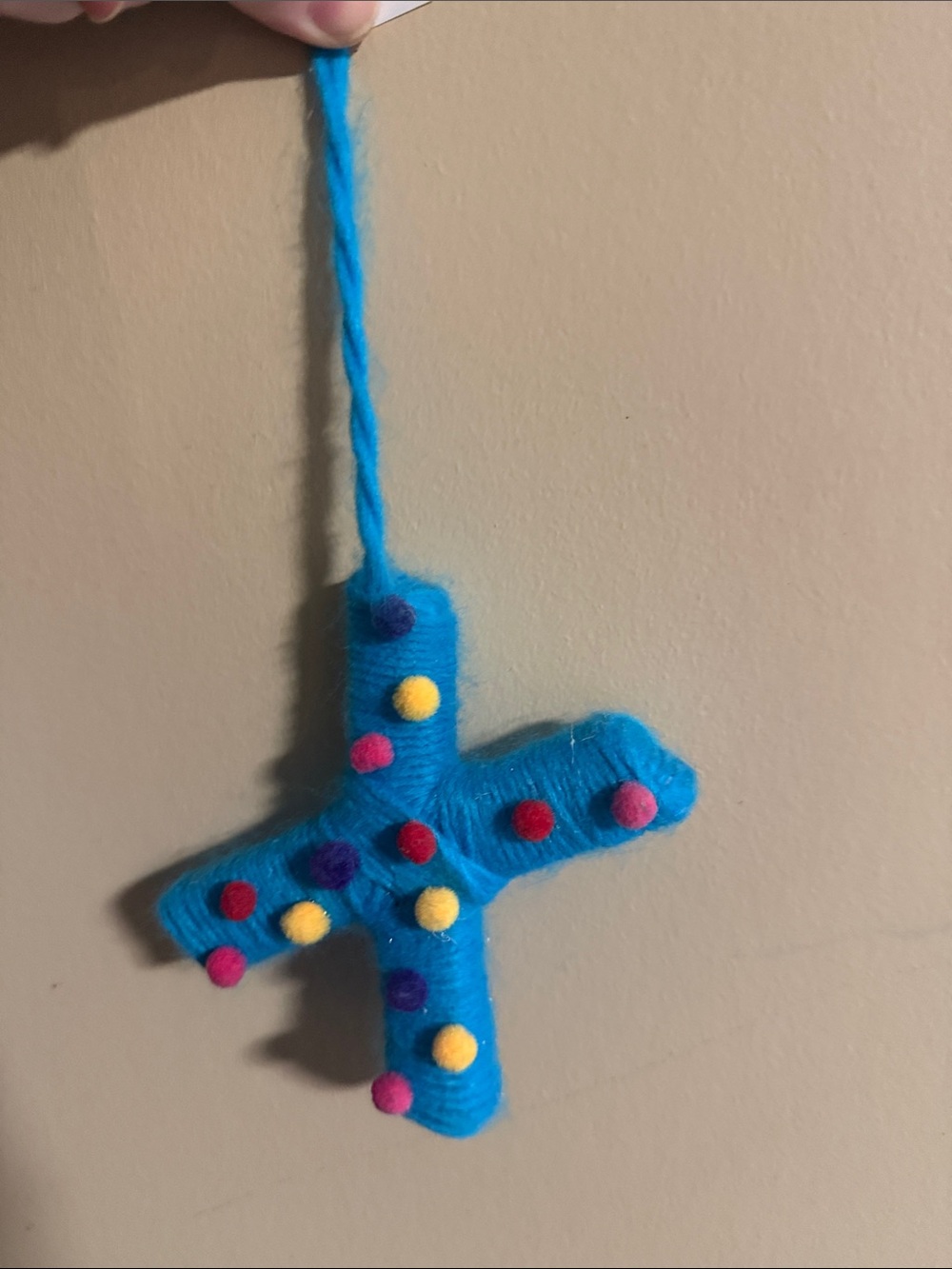 Ashland Bright Blue Plush Cross Ornament with Multicolor Pom-Poms letter “X”
